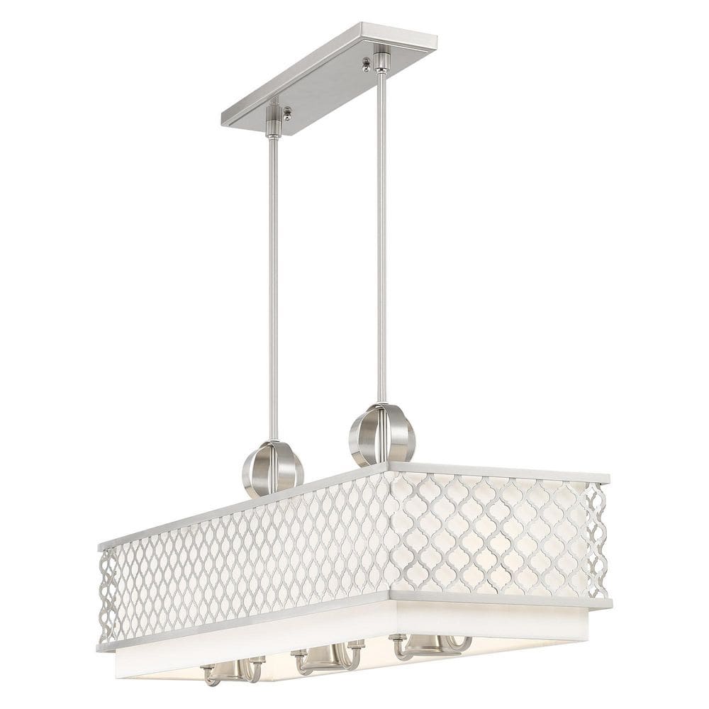 Arabesque Brushed Nickel 9-Light Linear Chandelier with Fabric Shade