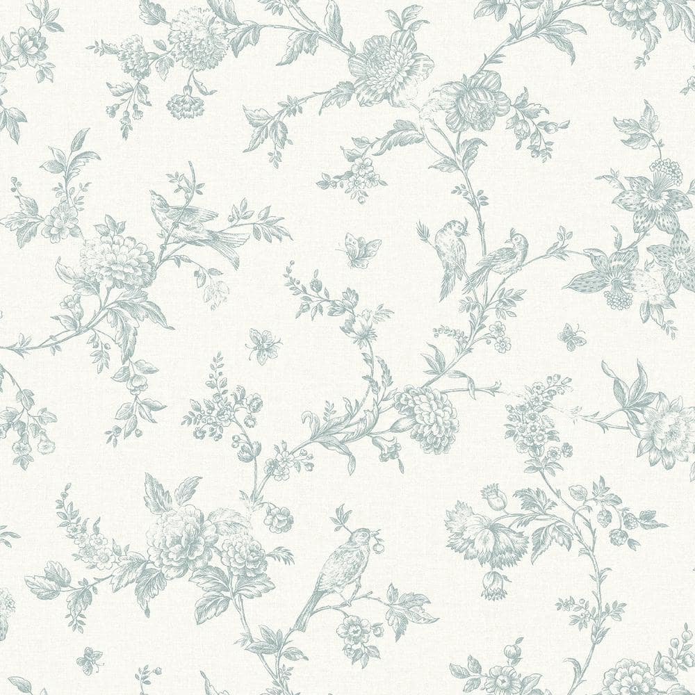 Chesapeake Nightingale Seafoam Floral Trail Matte Pre-pasted Paper Wallpaper