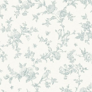 Blue Nightingale Seafoam Floral Trail Wallpaper Sample