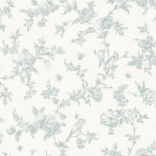 Chesapeake Blue Nightingale Seafoam Floral Trail Wallpaper Sample