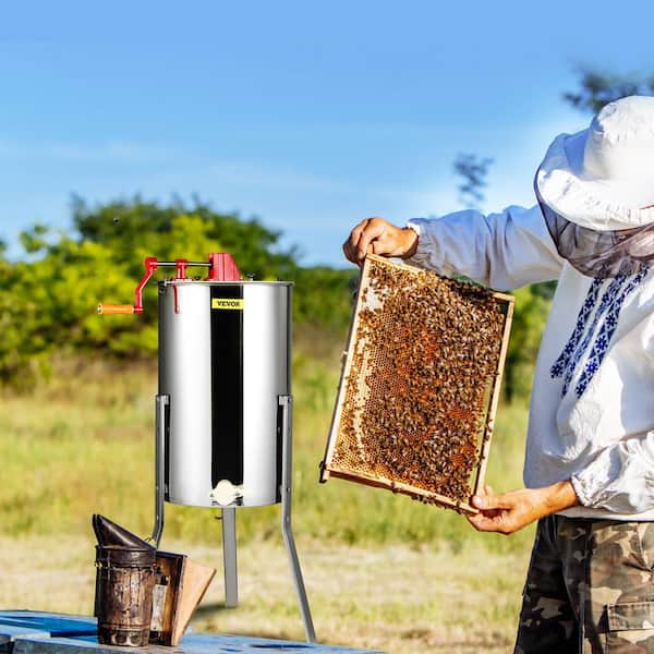 Honey Extractor 2/4 Frame Stainless Steel Manual Beekeeping Extraction with Transparent Lid Honeycomb Drum Spinner