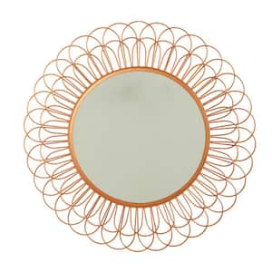 34 in. x 34 in. Modern Round Scalloped Copper Framed Decorative Mirror Wall Decor