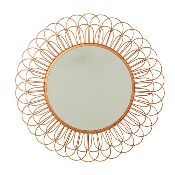 Nearly Natural 34 in. x 34 in. Modern Round Scalloped Copper Framed Decorative Mirror Wall Decor