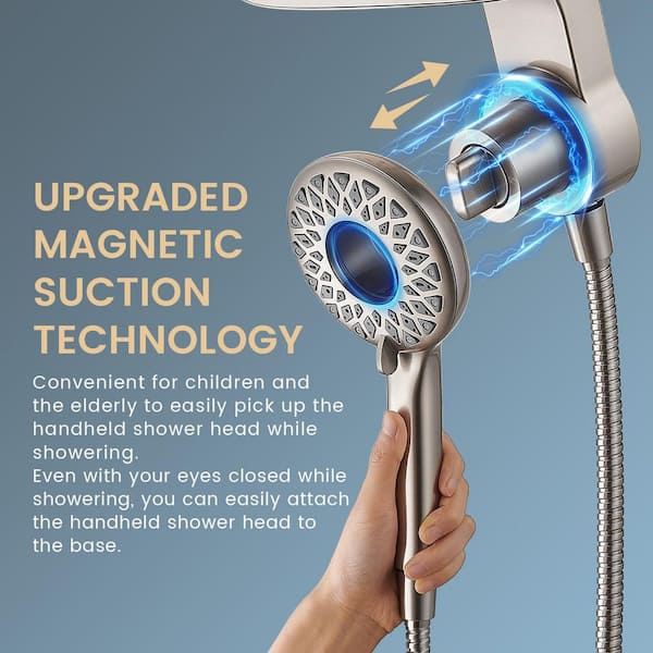 Magnetic 5-Spray Wall Mount Dual Shower Head and Handheld Shower Head with 70 in. hose 1.8 GPM in Brushed Nickel