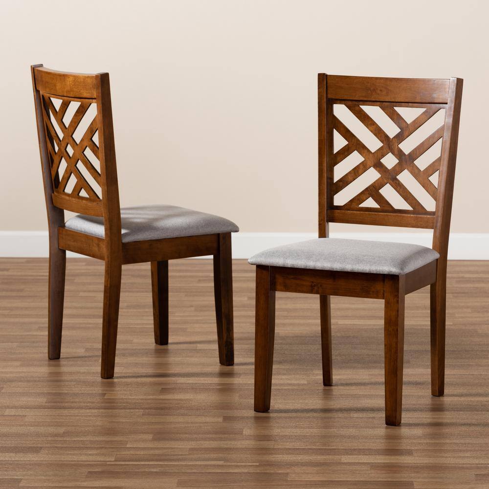 Caron Contemporary Grey Fabric and Walnut Wood Dining Chair Set