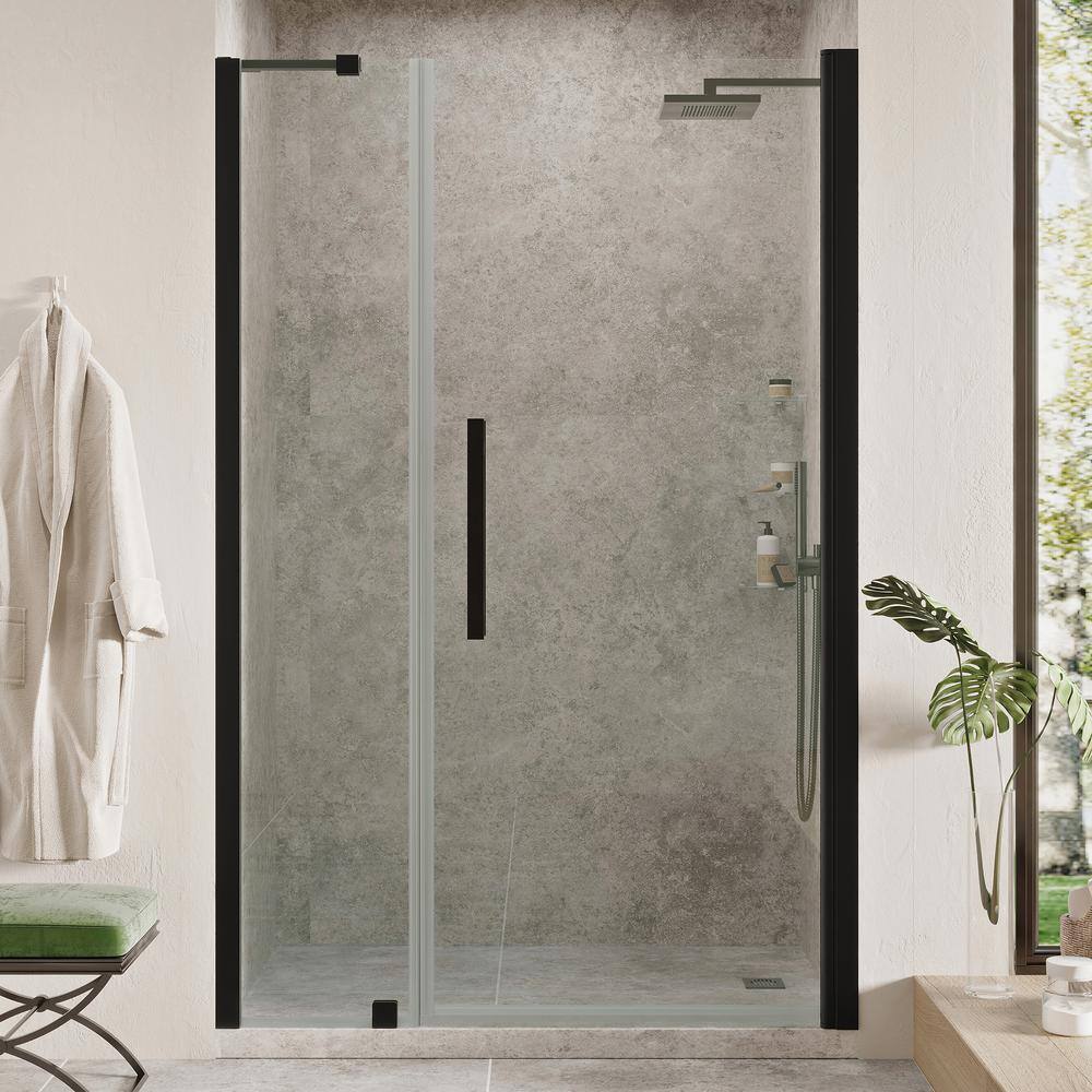 Pasadena 45'' W 72'' H Black Frameless Shower Kit with Shelves