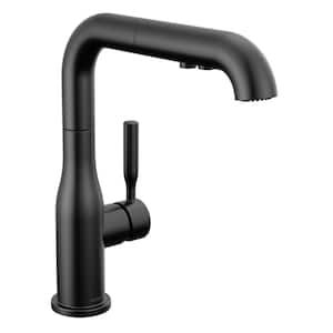 Almari Single Handle Pull Out Sprayer Kitchen Faucet Deckplate Included in Matte Black