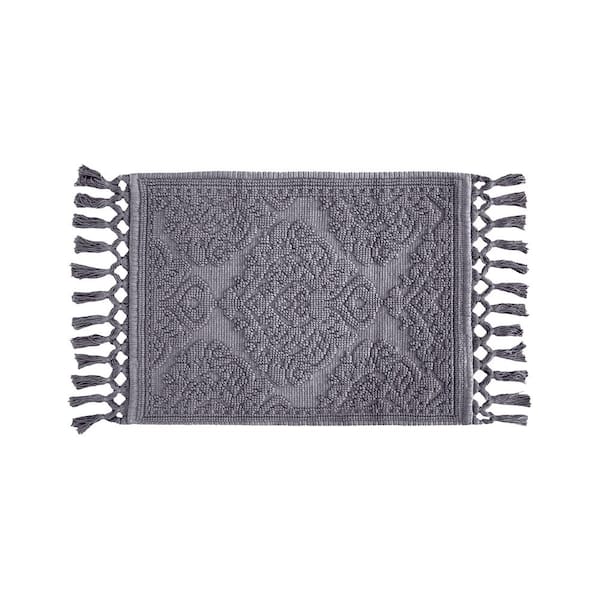 Jean Pierre Ricardo Cotton Fringe 17 in. x 31 in. Bath Rug in Dark Gray