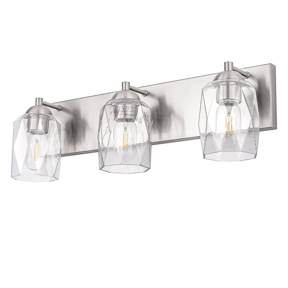 22 in. 3-Light Nickel Vanity Light for Bathroom with Clear Glass Shade Dimmable No Bulbs Included price history on PriceWatchPro