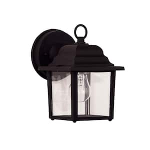 Exterior 5.25 in. W x 8 in. H 1-Light Black Hardwired Outdoor Wall Lantern Sconce with Clear Glass Shade