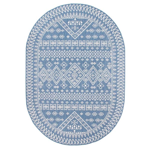 nuLOOM Kandace Blue 8 ft. x 10 ft. Oval Indoor/Outdoor Patio Area Rug