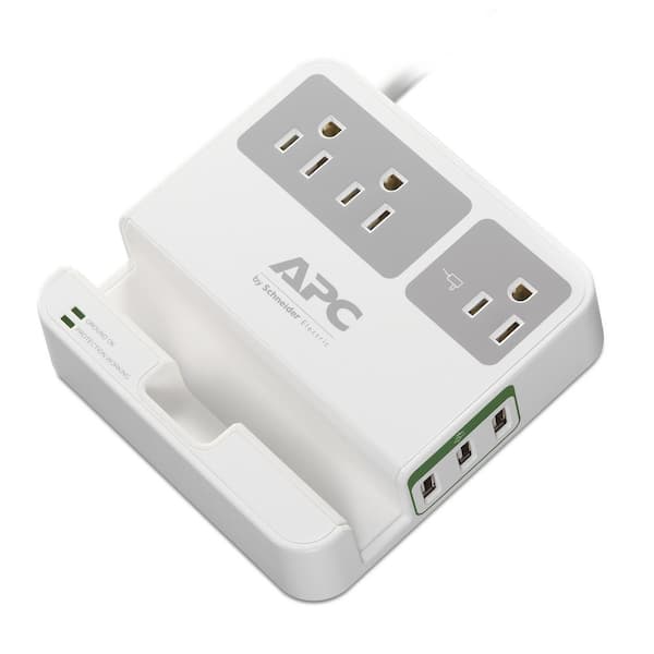 APC White SurgeArrest 6-ft Surge Protector with 3 outlets, 3 USB charging ports