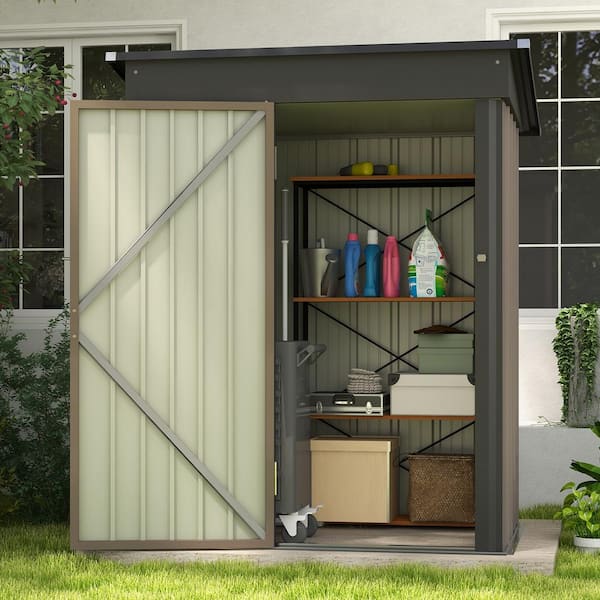 Patiowell 5 ft. W x 3 ft. D Outdoor Storage Metal Shed with Sloping Roof and Lockable Door (14.5 sq. ft.)