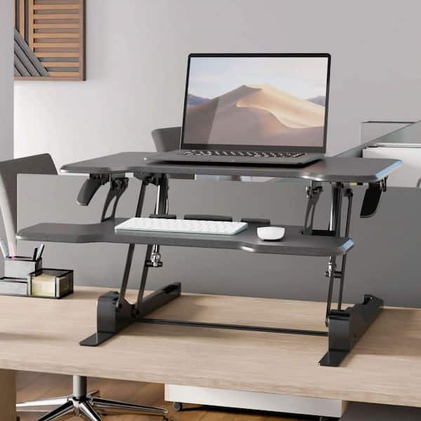 30 in. Rectangular Black MDF Compact Standing Desk Converter with Adjustable Height