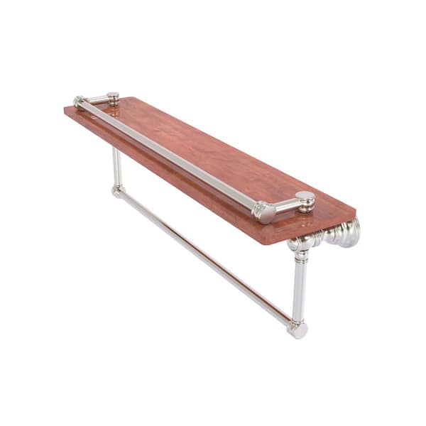 Allied Brass Carolina Collection 22 in. W 7.4 in. H x 5.54 in. D Brass Rectangular Wood Gallery Shelf with Towel Bar in Satin Nickel
