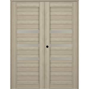 Rita 36 in. x 80 in. Right Hand Active 3-Lite Frosted Glass Shambor Finished Wood Composite Double Prehung French Door