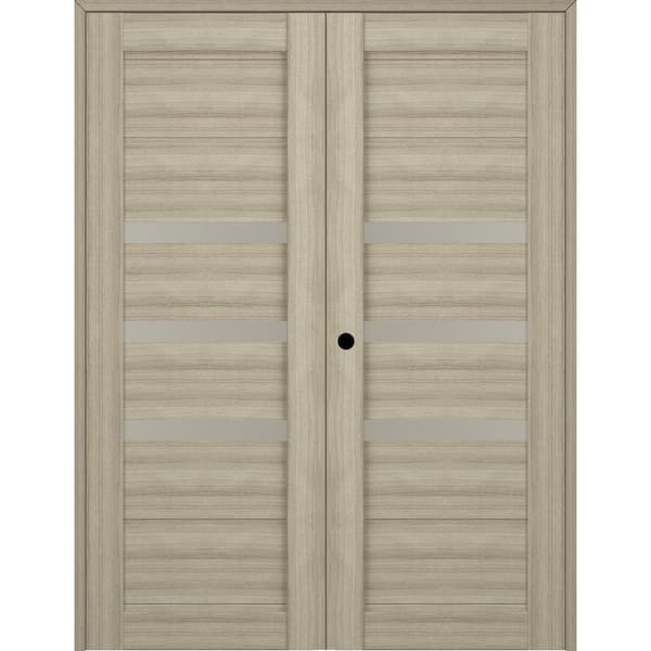 Belldinni Rita 72 in. x 80 in. RightHand Active 3-Lite Frosted Glass Shambor Finished Wood Composite Double Prehung French Door