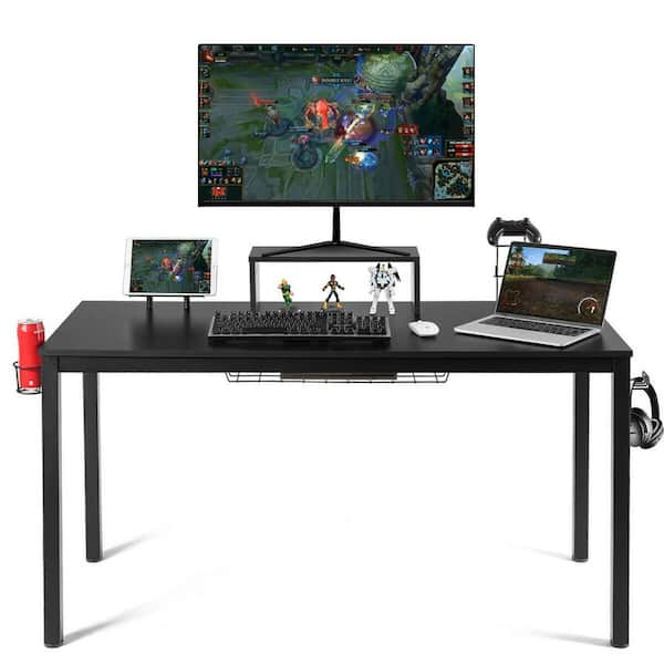 Lavish Home Gaming Computer Desk With Cup Holder, Headphone Hanger, Cable  Management, Black : Target