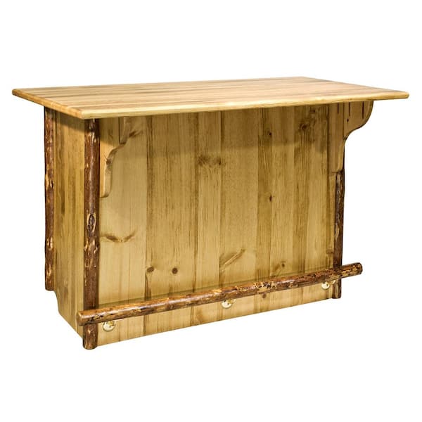 Glacier Country Stained and Lacquered Bar with Foot Rail