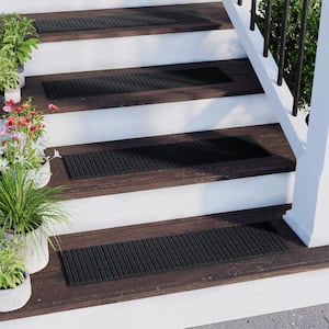 Waterhog Squares 8.5 in. x 30 in. PET Polyester Indoor Outdoor Stair Tread Cover (Set of 4) Charcoal