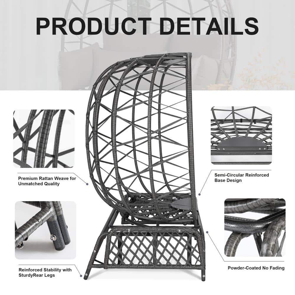 Gray Double Glider Outdoor Egg Chair with Cushions