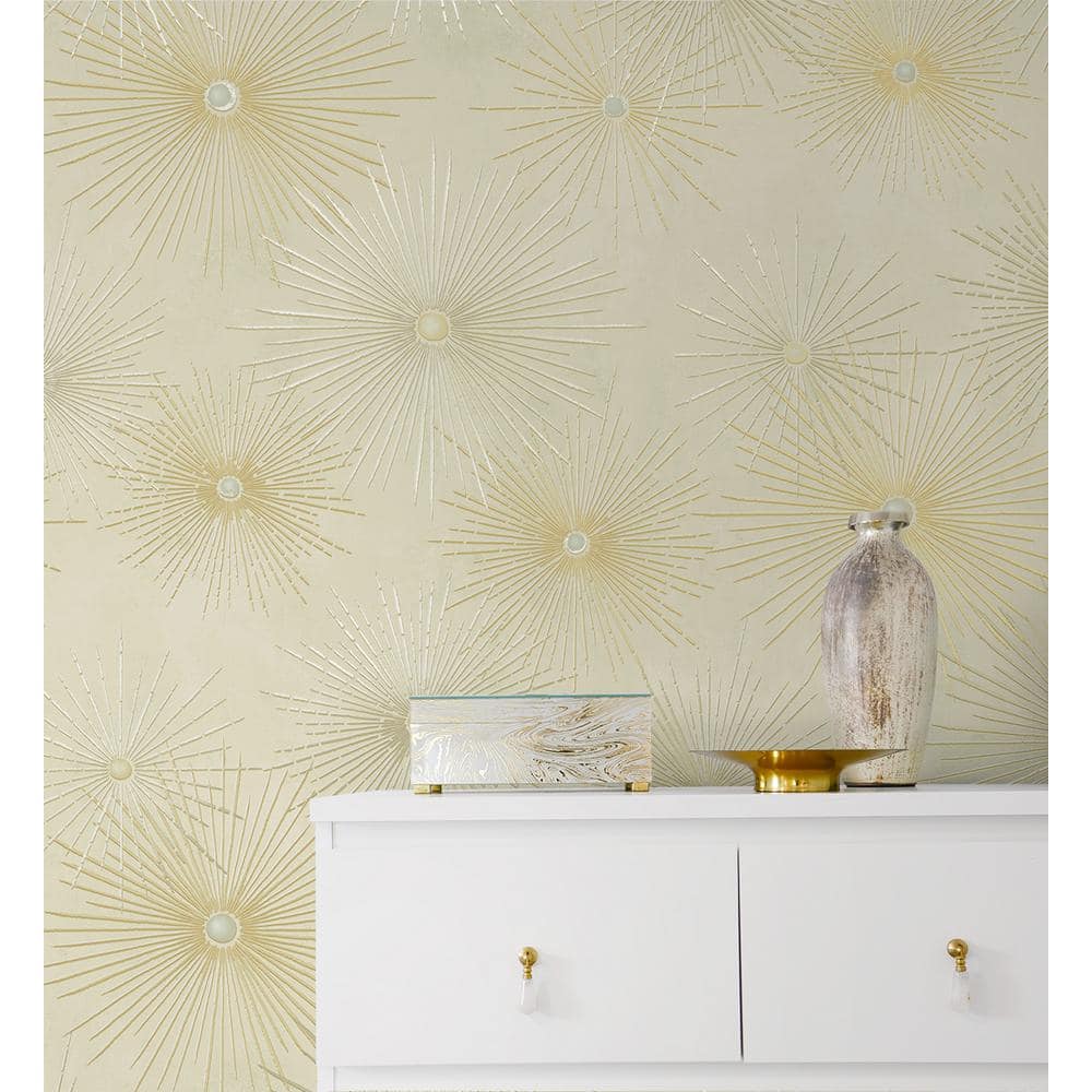Ivory and Metallic Gold Vinyl Geometric Peel and Stick Wallpaper