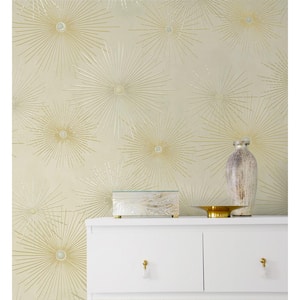 Ivory and Metallic Gold Starburst Geo Vinyl Peel and Stick Wallpaper Roll (Covers 30.75 sq. ft.)