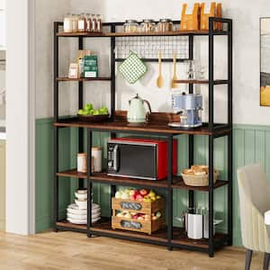 Keenyah 4-Shelf Metal 55 in. W Black and Brown Baker's Rack Kitchen Storage Shelves