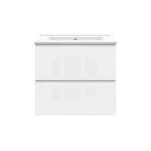Crawley 24 in. W x 18 in. D x 21 in. H Single Sink Floating Bath Vanity in White Gloss with White Porcelain Top