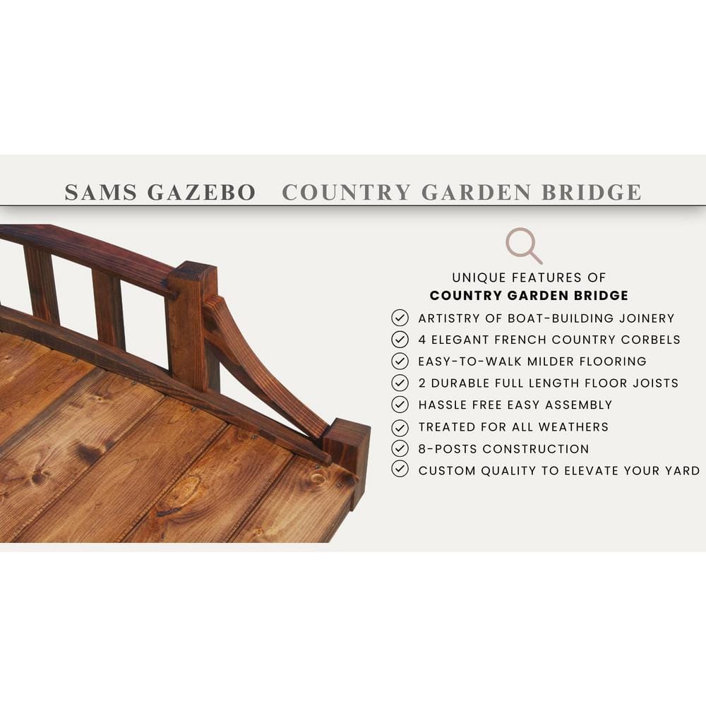6-Foot Brown Wood Garden Bridge with Arched Design