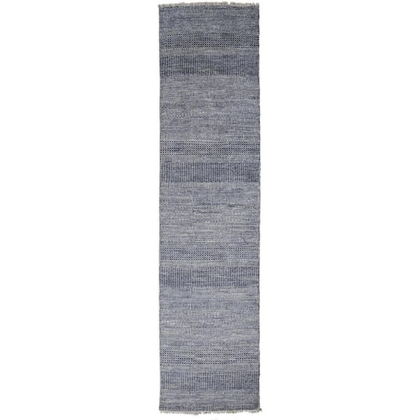 2 X 8 Blue, Gray Striped Runner Rug