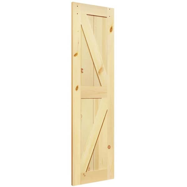 18 in. x 84 in. K-Bar Solid Core Pine Wood Unfinished Interior Barn Door Assembled Slab
