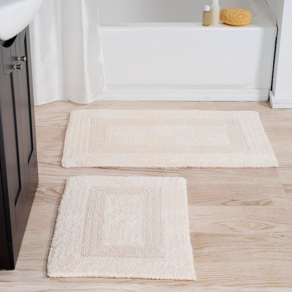 Ivory White 4-Piece Cotton Bathroom Mat Set