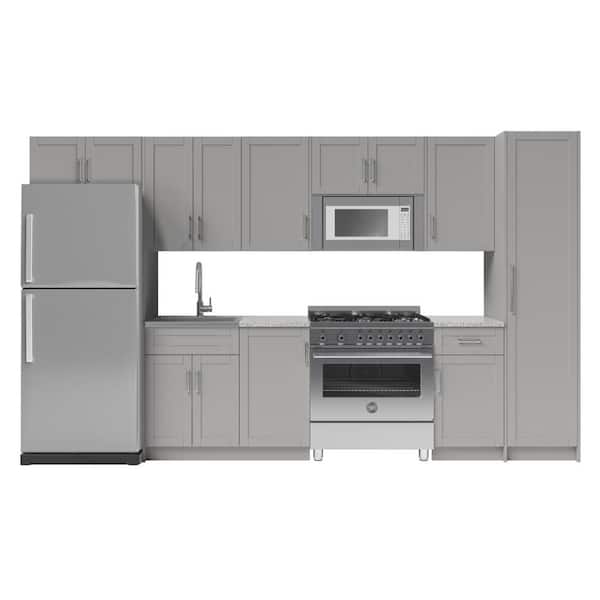 NewAge Products Gray Particle Board Shaker Stock Base Assembled 11-Piece Kitchen Cabinet Set (142.25 in. x 84 in. x 25.5 in.)