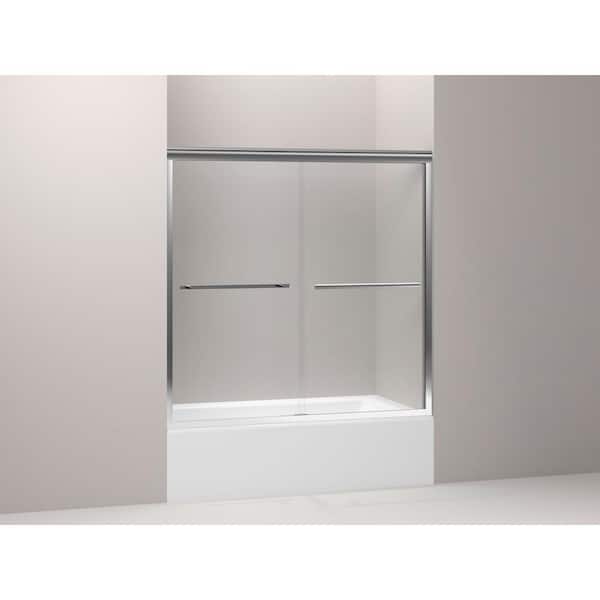 Gradient 59.625 in. W x 58.0625 in. H Frameless Sliding Tub Door Without Handle in Bright Polished Silver