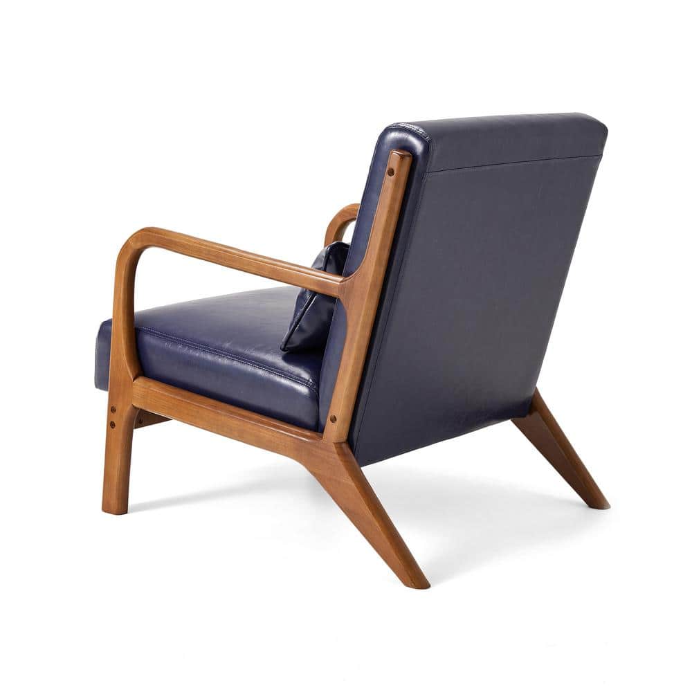 Set of 2 Navy Blue Leatherette Accent Chairs with Walnut Legs