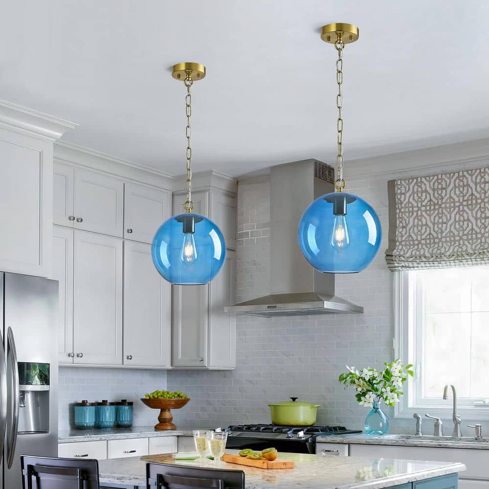 Home Lighting 40W 1-Light Deep Blue Modern Pendant Light with Glass Globe Design is Adjustable for Kitchen price history on PriceWatchPro