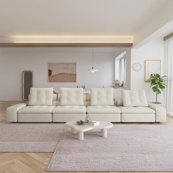 181 in. Square arm Rectangle 4-Seater Frosted Velvet Free Combination Modular Sectional Sofa in Beige