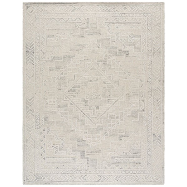Metro 9 ft. x 12 ft. Light Gray/Ivory Tribal Area Rug