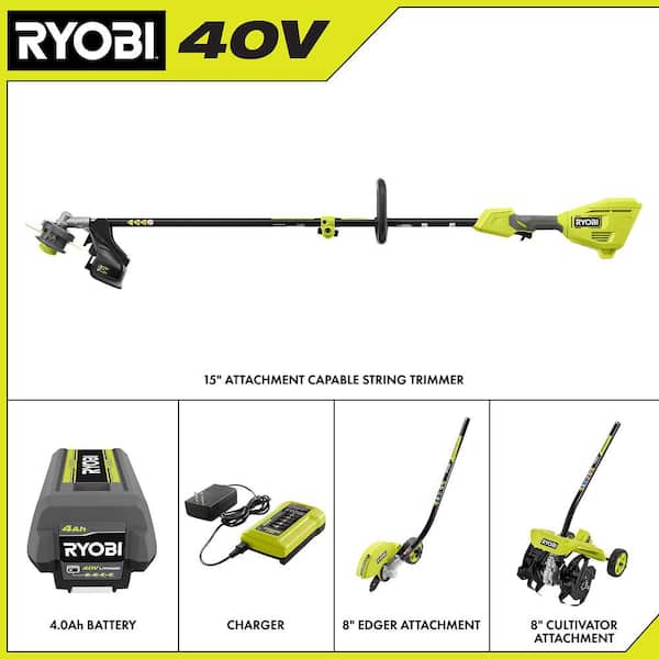 40V 15 in. Expand-It Cordless Capable String Trimmer, Edger and Tiller Attachments with 4.0 Ah Battery and Charger