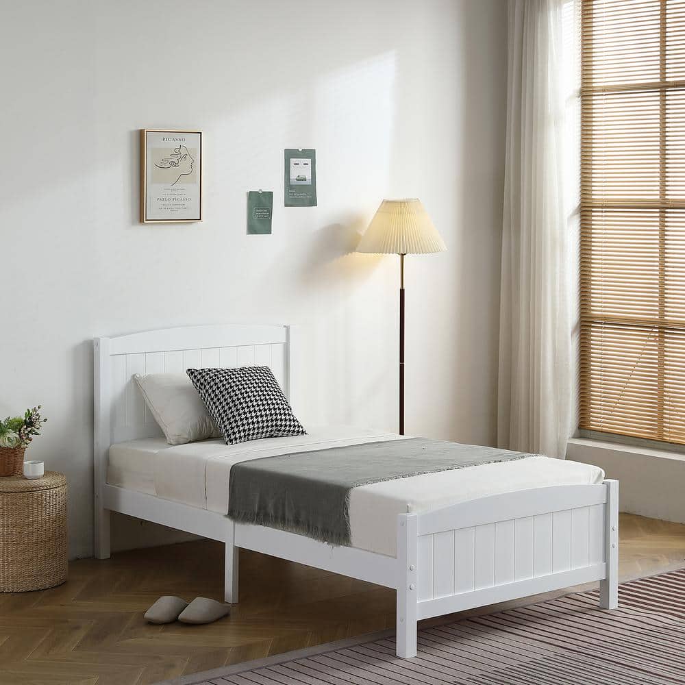 White Wood Frame Twin Platform Bed - thumbnail 4