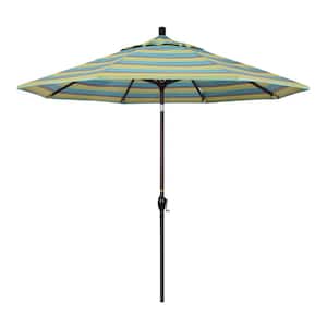 9 ft. Bronze Aluminum Market Push Button Tilt Crank Lift Patio Umbrella in Astoria Lagoon Sunbrella