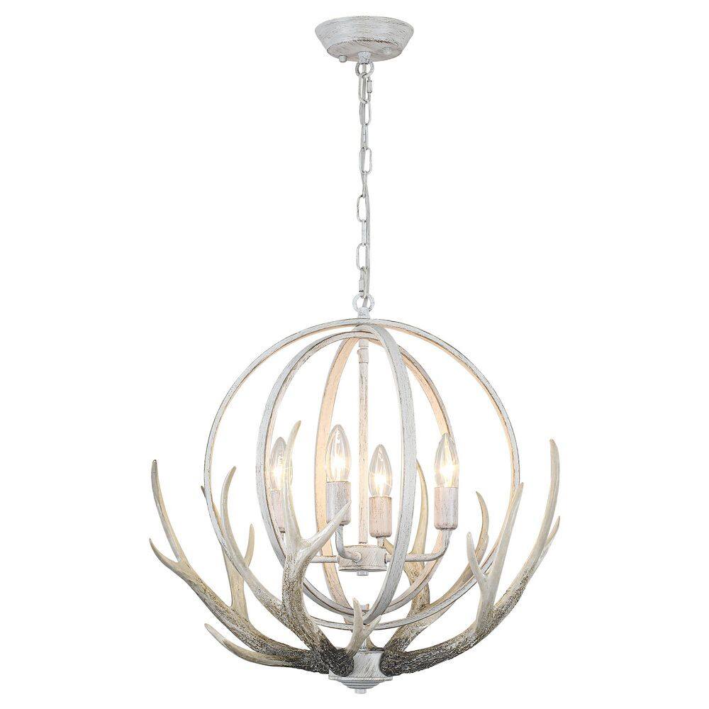 4-Light Beige Gray Antique Textured Vintage Globe Candle Style Pendant Light with 4 Resin Deer for Living Room price history on PriceWatchPro