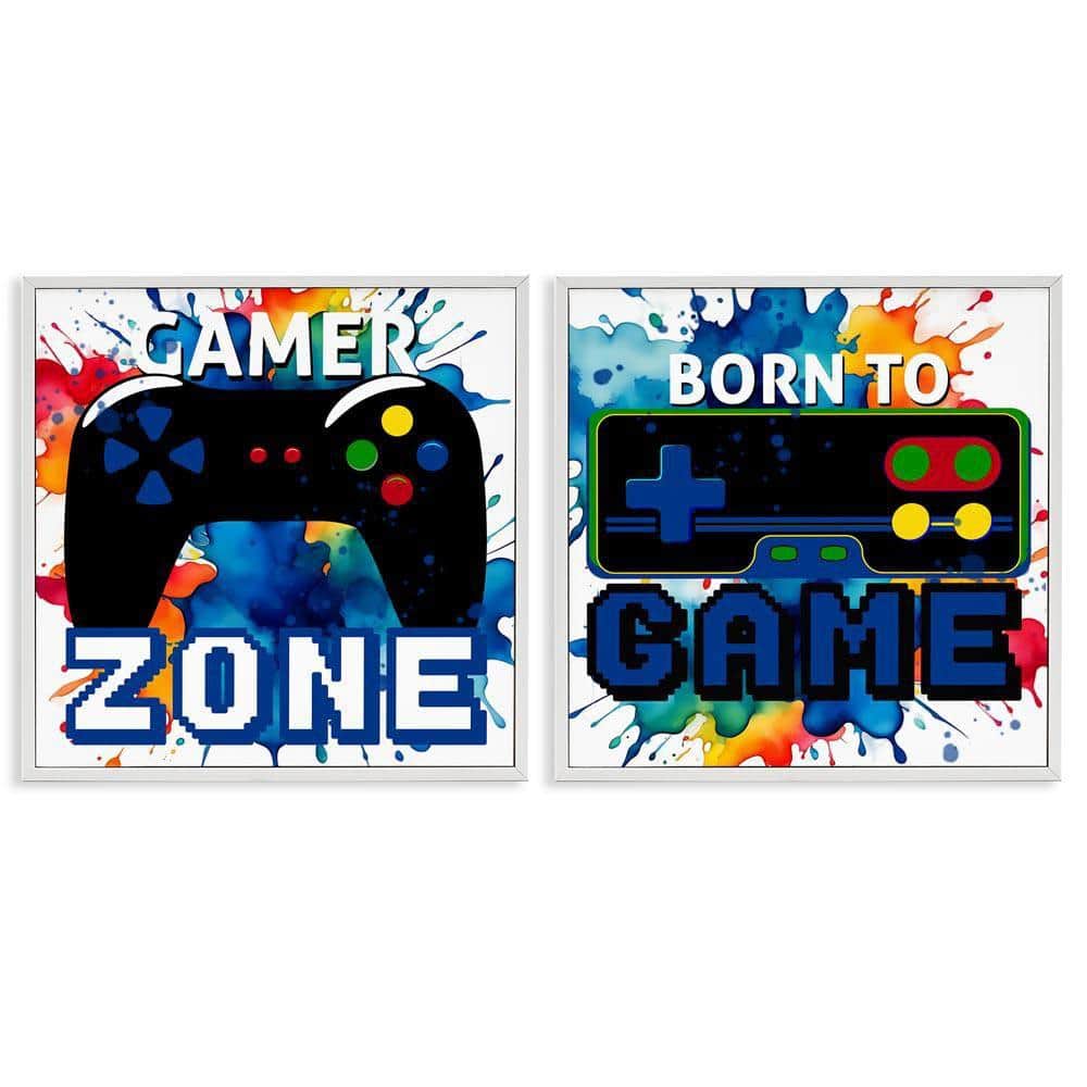 Gamer Zone on Splash by Kim Allen 2-Piece White Framed Typography Giclee Art Print 17 in. x 17 in.