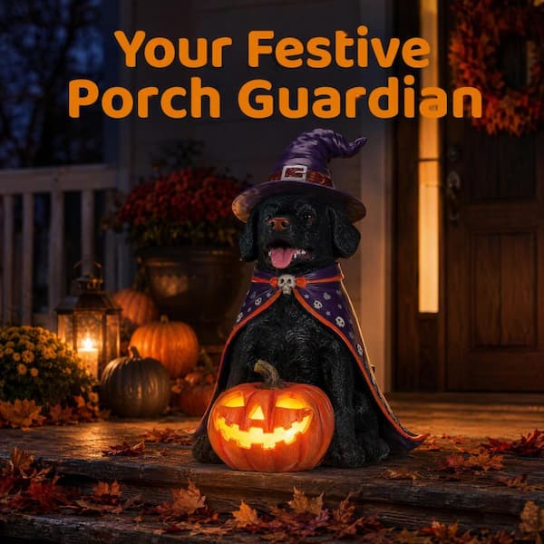 15.35 in. Resin Halloween Black Labrador Retriever Dog Statue with