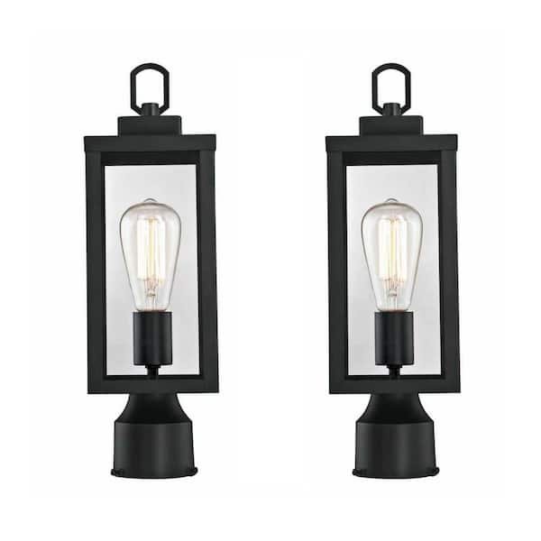 Pia Ricco 16.5 in. 1-Light Matte Black Waterproof Pole Lantern Light Post Fixture(2-pack)