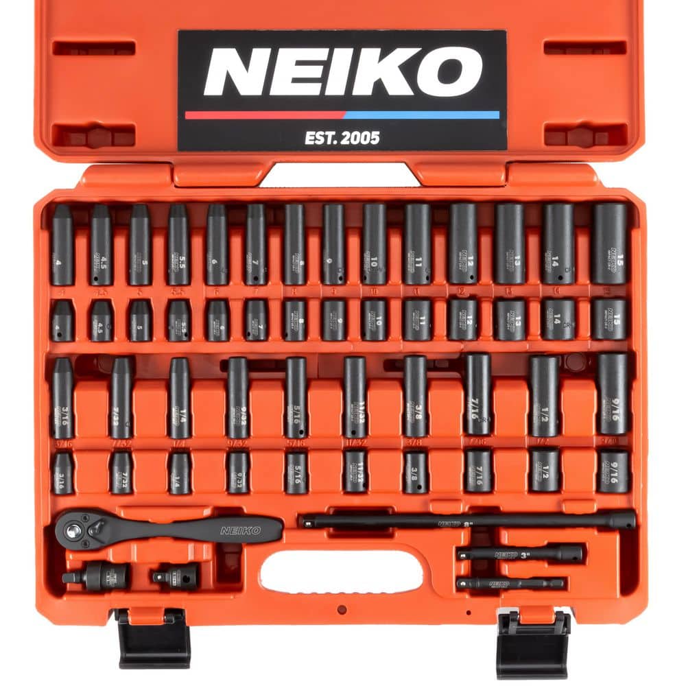 NEIKO 1/4 in. Drive SAE and Metric 6-Point Deep Impact Socket Set