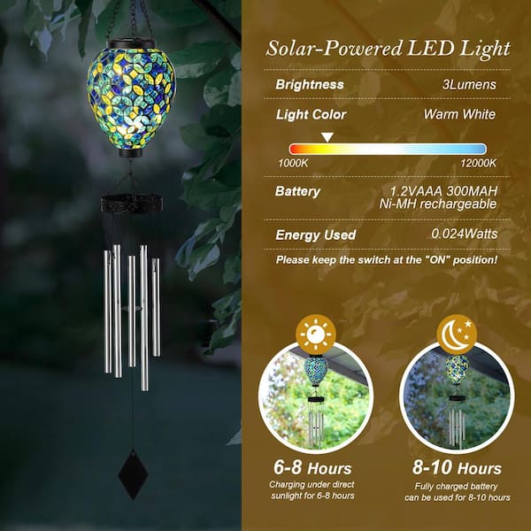 Glitzhome 37 in. H Solar Lighted Metal and Glass Mosaic