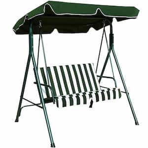 2-Person Green Steel Canopy Patio Swing with Cushions