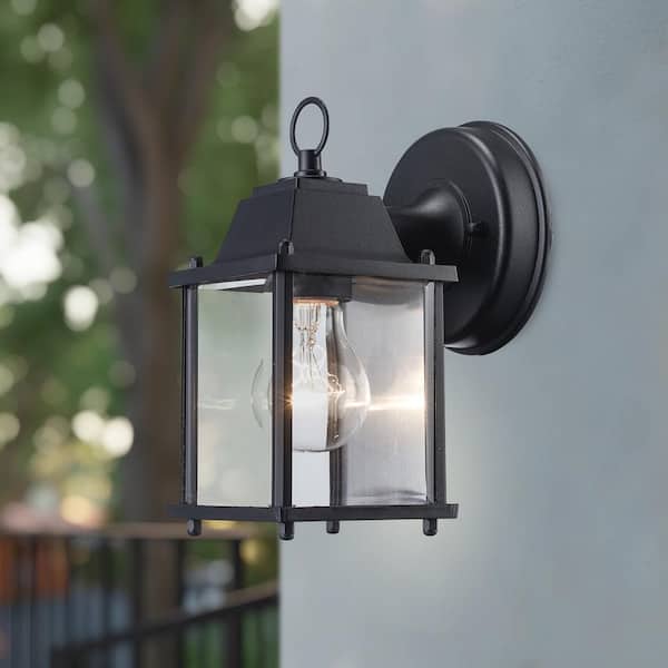 Bel Air Lighting Patrician 1-Light Black Outdoor Wall Light Fixture with Clear Glass